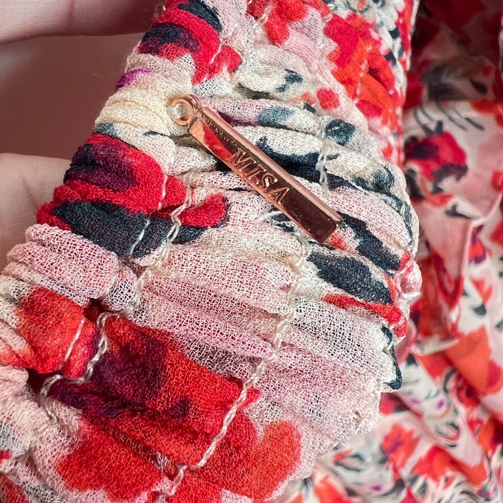 MISA Los Angeles Asra Red Floral Puff Sleeve Dress S - Picture 4 of 8
